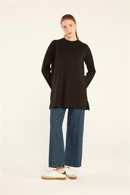 %100 Pamuk Uzun Kol Tshirt Siyah