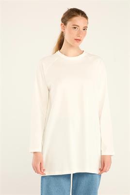 %100 Pamuk Uzun Kol Tshirt Ekru
