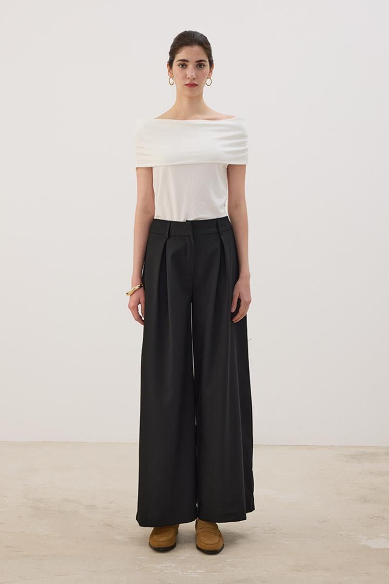A Pileli Palazzo Pantolon Siyah
