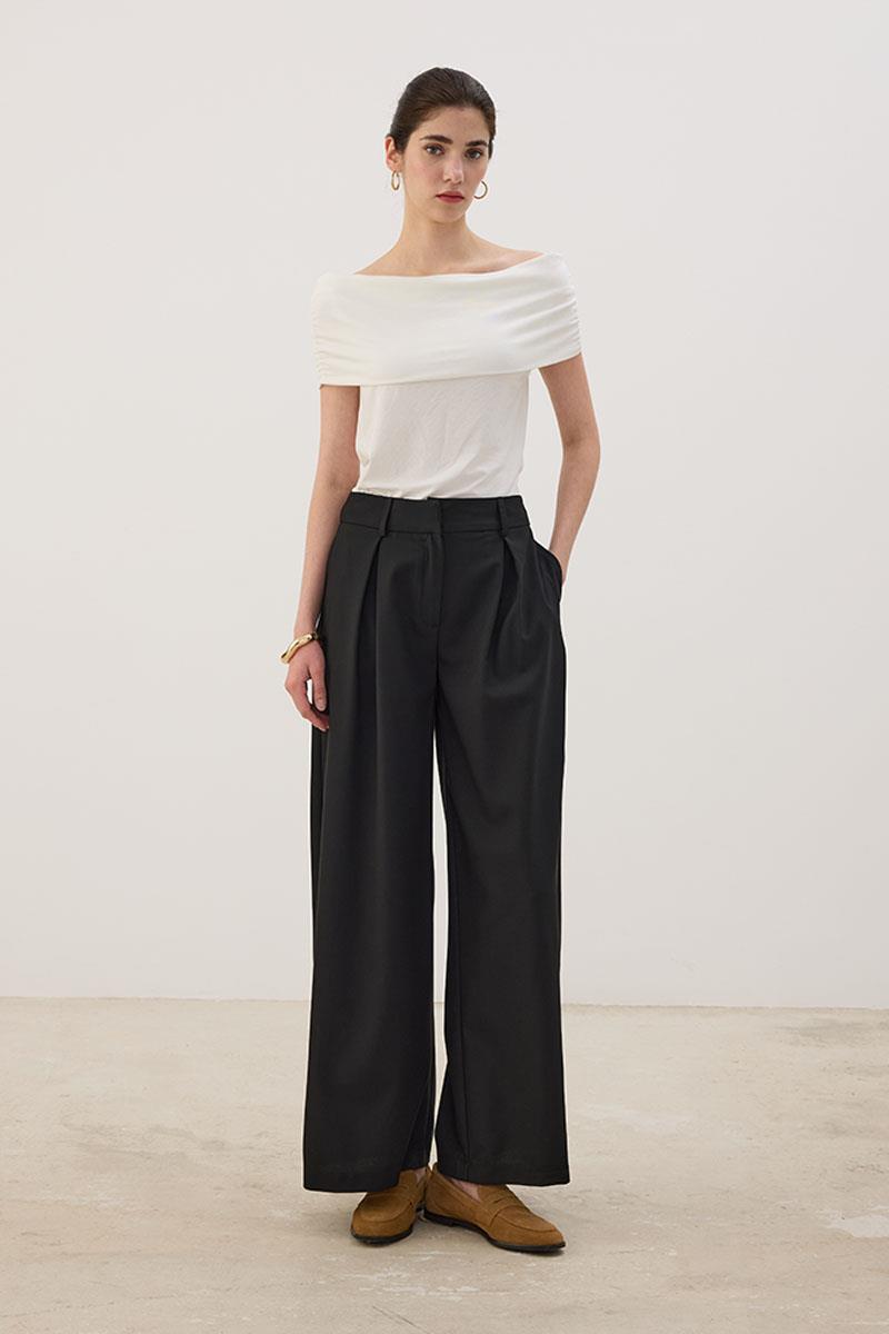 A Pileli Palazzo Pantolon Siyah