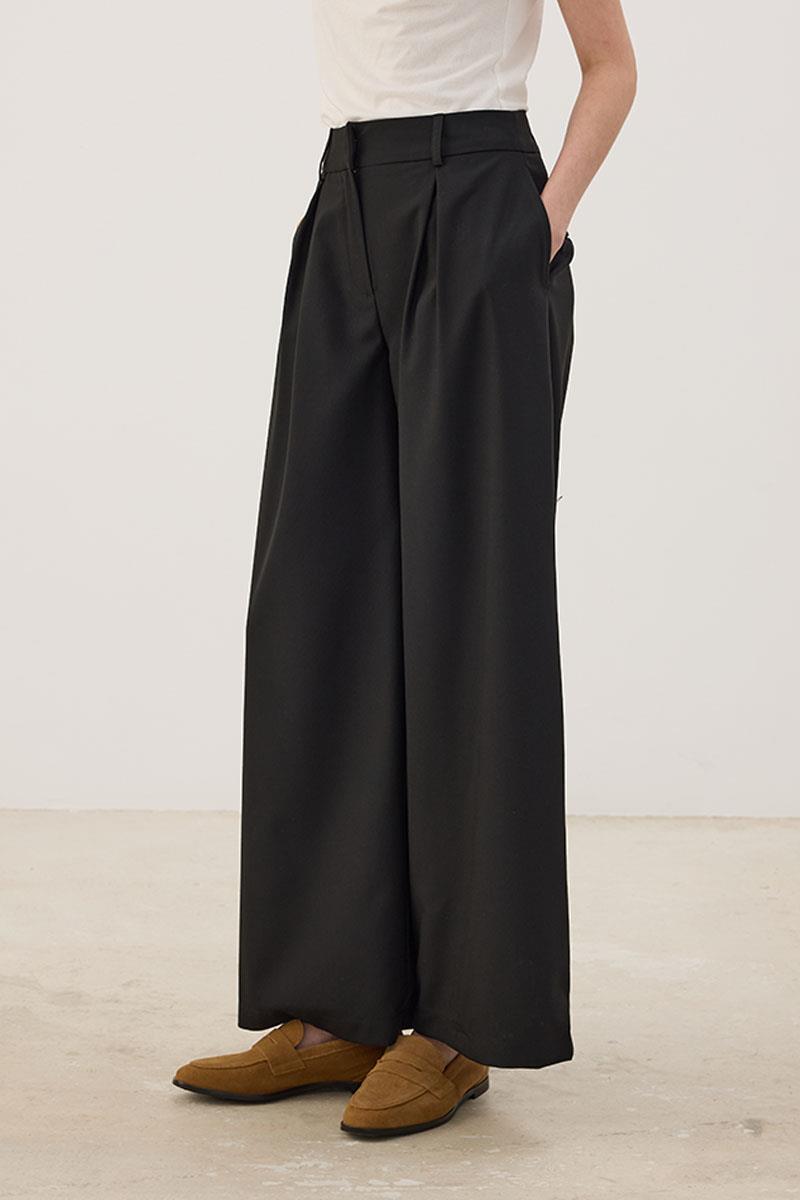 A Pileli Palazzo Pantolon Siyah