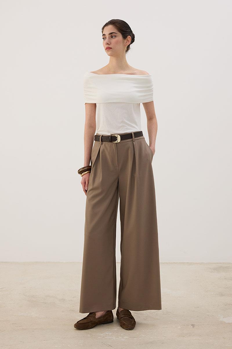 A Pileli Palazzo Pantolon Vizon