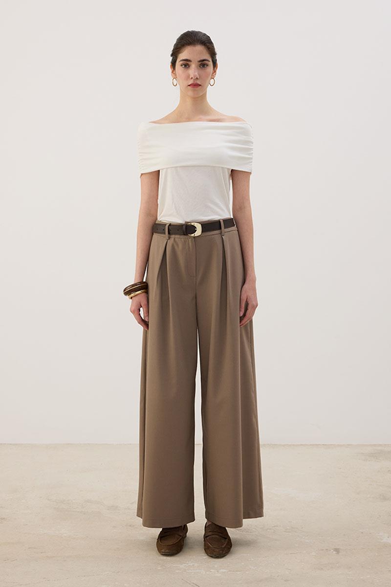 A Pileli Palazzo Pantolon Vizon