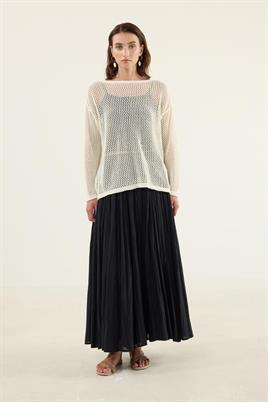 Ajurlu Triko Bluz Ekru