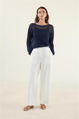 Ajurlu Triko Bluz Lacivert