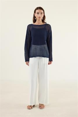 Ajurlu Triko Bluz Lacivert