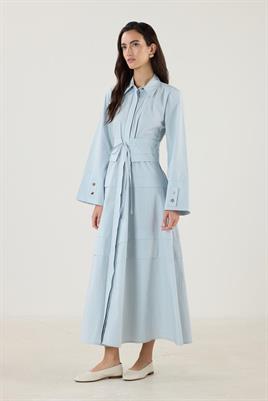 Aller Detaylı %100 Pamuk Elbise Buz Mavisi