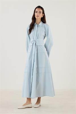 Aller Detaylı %100 Pamuk Elbise Buz Mavisi