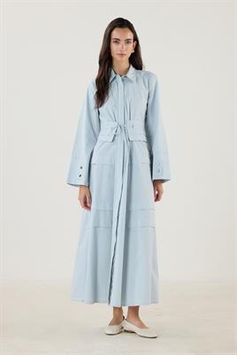Aller Detaylı %100 Pamuk Elbise Buz Mavisi