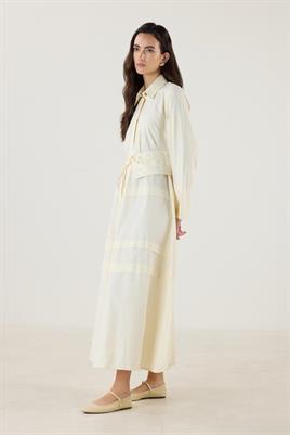 Aller Detaylı %100 Pamuk Elbise Krem