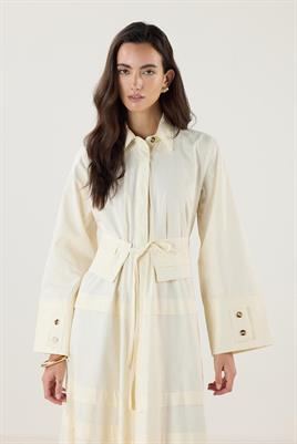 Aller Detaylı %100 Pamuk Elbise Krem
