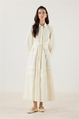 Aller Detaylı %100 Pamuk Elbise Krem