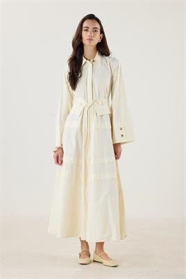 Aller Detaylı %100 Pamuk Elbise Krem
