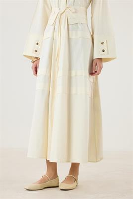 Aller Detaylı %100 Pamuk Elbise Krem