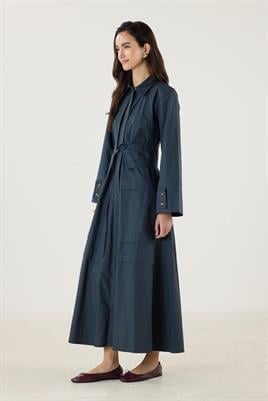 Aller Detaylı %100 Pamuk Elbise Lacivert