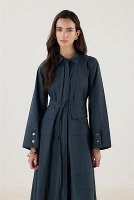 Aller Detaylı %100 Pamuk Elbise Lacivert