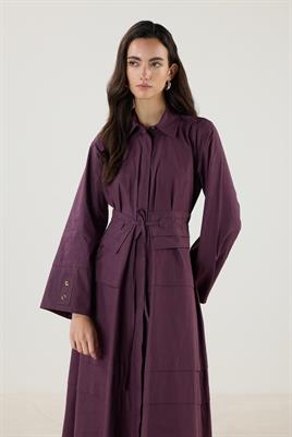 Aller Detaylı %100 Pamuk Elbise Mürdüm