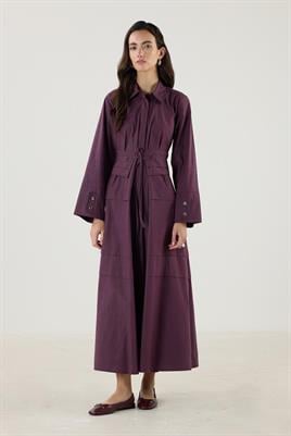 Aller Detaylı %100 Pamuk Elbise Mürdüm