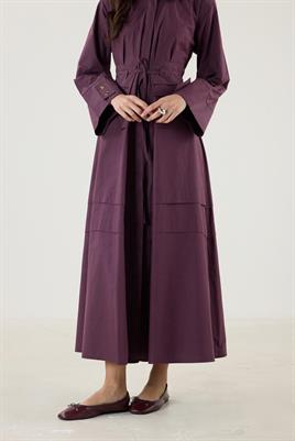 Aller Detaylı %100 Pamuk Elbise Mürdüm