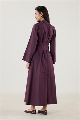 Aller Detaylı %100 Pamuk Elbise Mürdüm