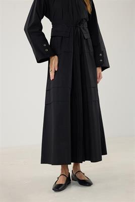 Aller Detaylı %100 Pamuk Elbise Siyah