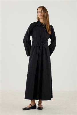 Aller Detaylı %100 Pamuk Elbise Siyah