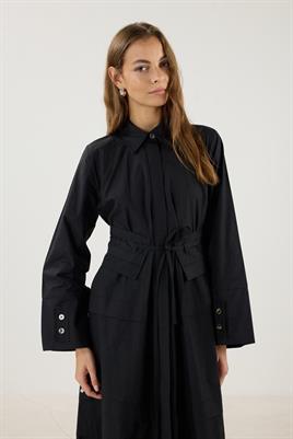 Aller Detaylı %100 Pamuk Elbise Siyah