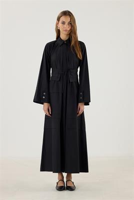 Aller Detaylı %100 Pamuk Elbise Siyah