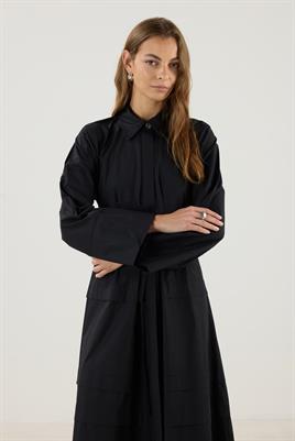 Aller Detaylı %100 Pamuk Elbise Siyah