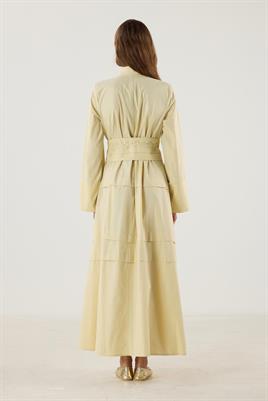 Aller Detaylı %100 Pamuk Elbise Tereyağ Sarısı