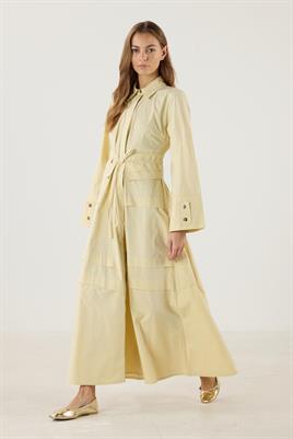 Aller Detaylı %100 Pamuk Elbise Tereyağ Sarısı