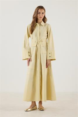 Aller Detaylı %100 Pamuk Elbise Tereyağ Sarısı
