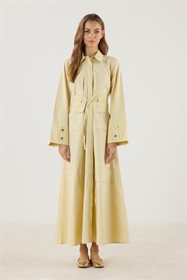 Aller Detaylı %100 Pamuk Elbise Tereyağ Sarısı