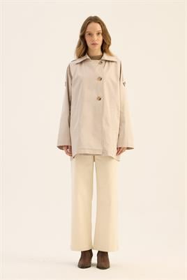 Apoletli Kısa Trençkot Taş