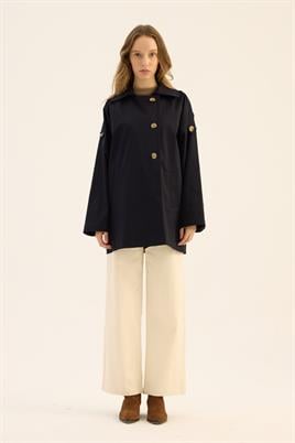 Apoletli Kısa Trençkot Siyah