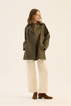 Apoletli Kısa Trençkot Haki