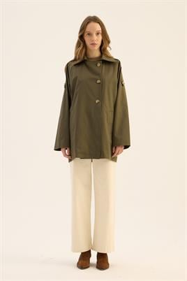 Apoletli Kısa Trençkot Haki