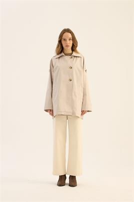 Apoletli Kısa Trençkot Taş