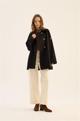 Apoletli Kısa Trençkot Siyah