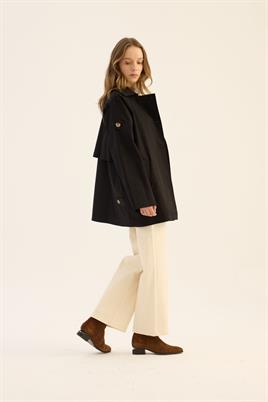 Apoletli Kısa Trençkot Siyah