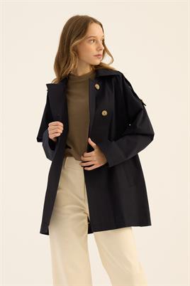 Apoletli Kısa Trençkot Lacivert