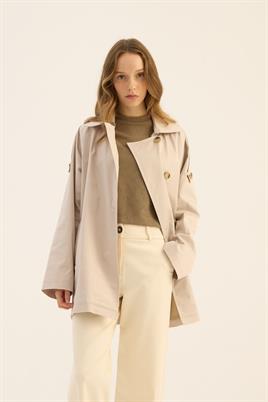 Apoletli Kısa Trençkot Taş