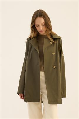 Apoletli Kısa Trençkot Haki