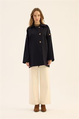 Apoletli Kısa Trençkot Lacivert