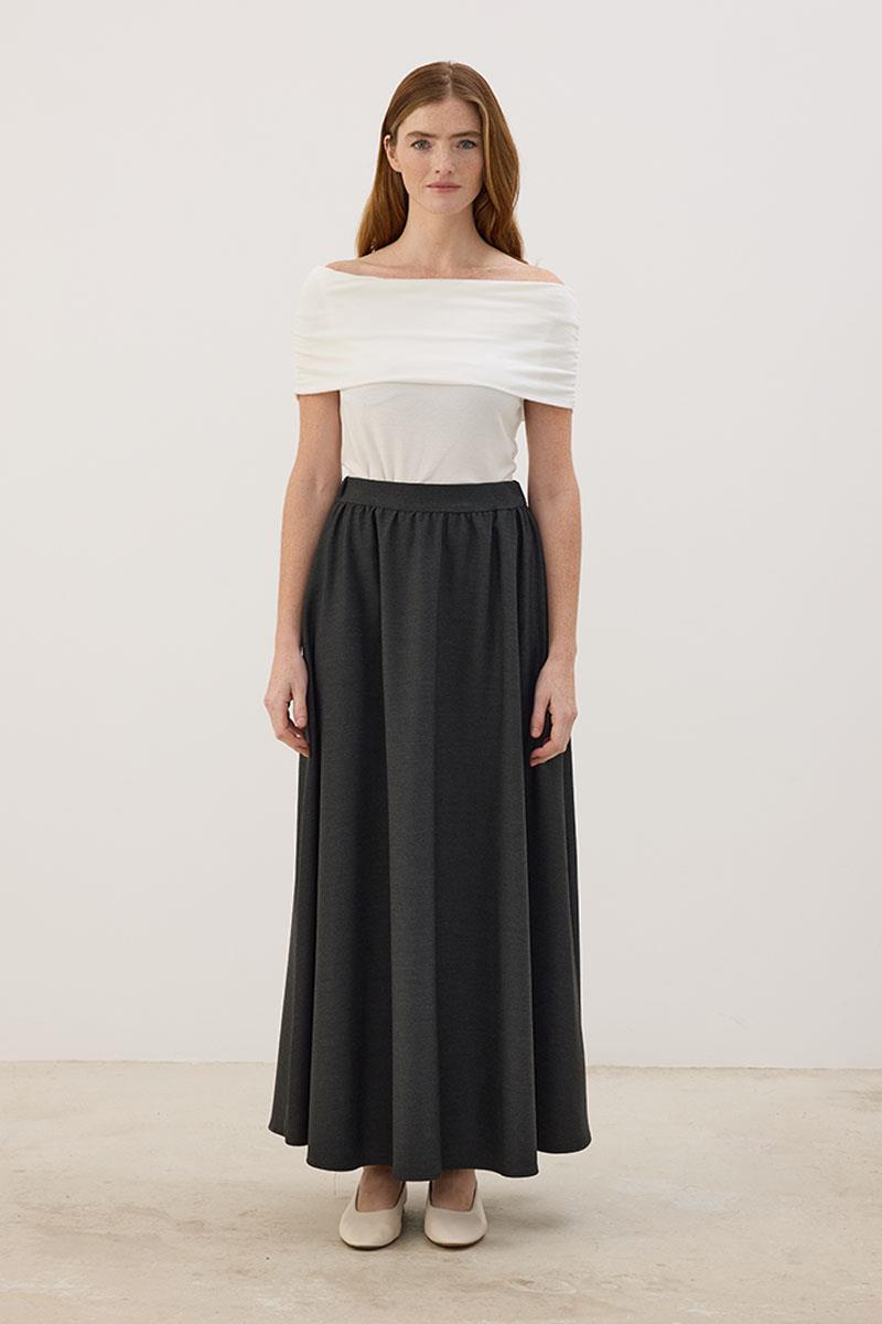 Arka Lastikli Gabardin Etek Antrasit