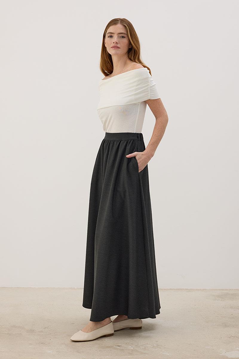 Arka Lastikli Gabardin Etek Antrasit