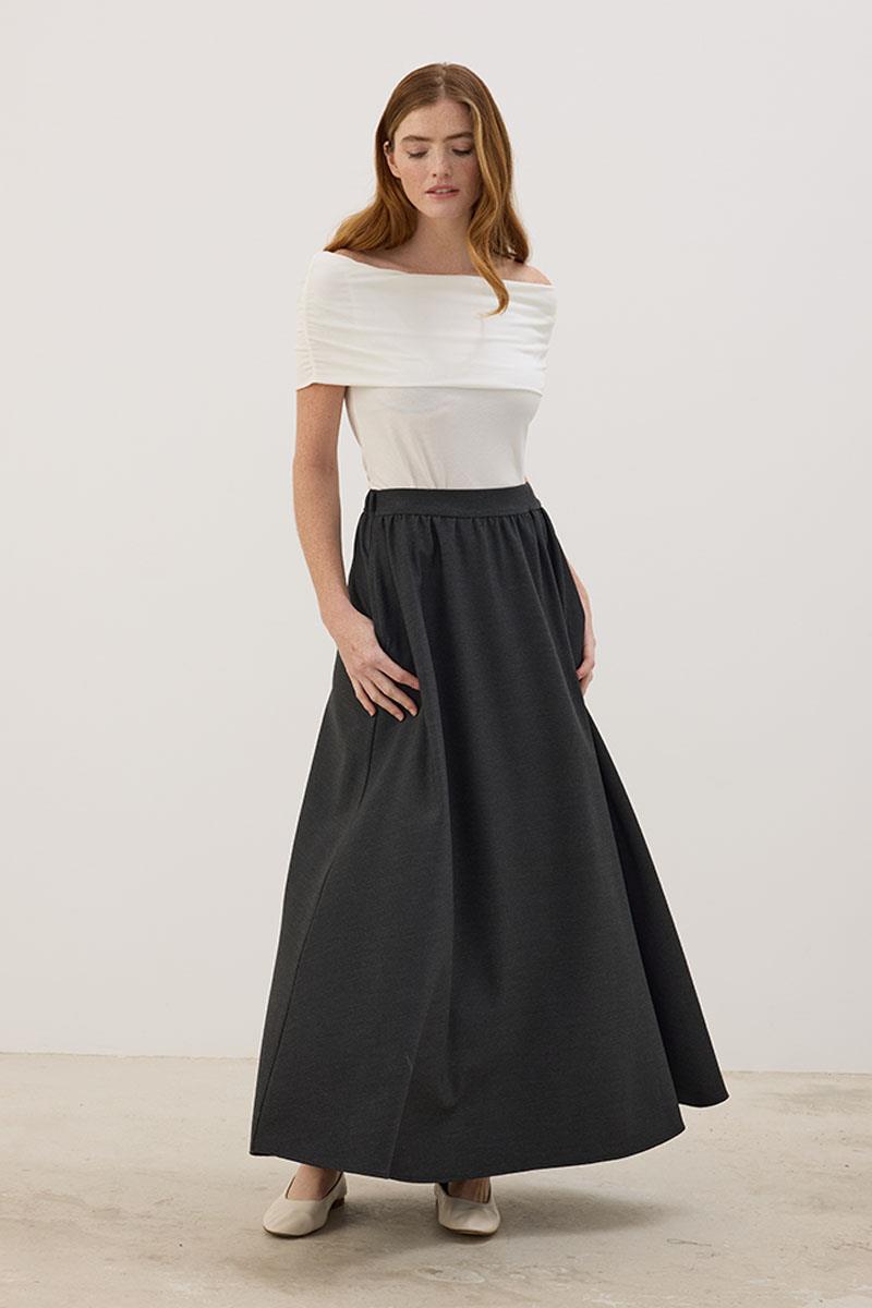 Arka Lastikli Gabardin Etek Antrasit