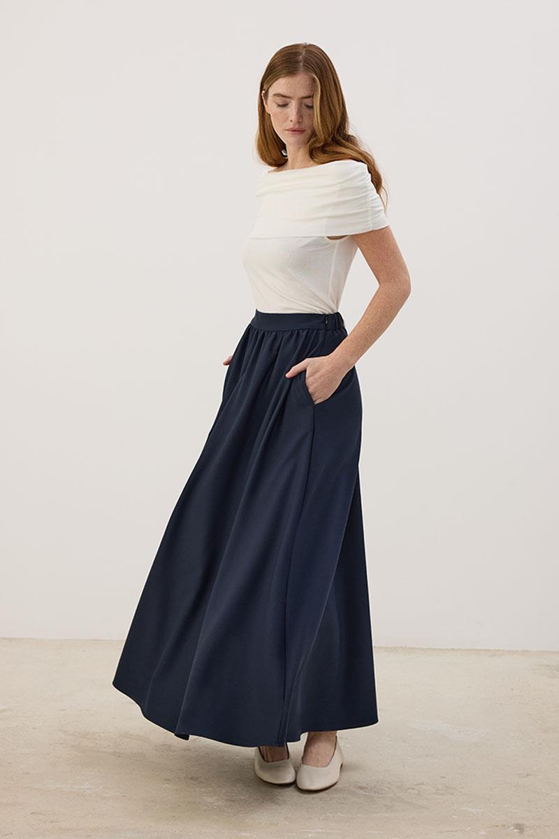 Arka Lastikli Gabardin Etek Lacivert