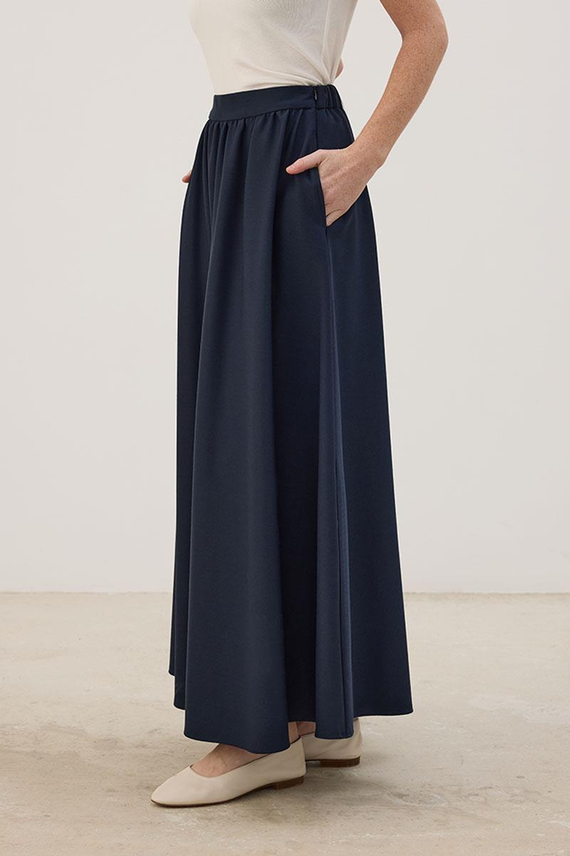 Arka Lastikli Gabardin Etek Lacivert