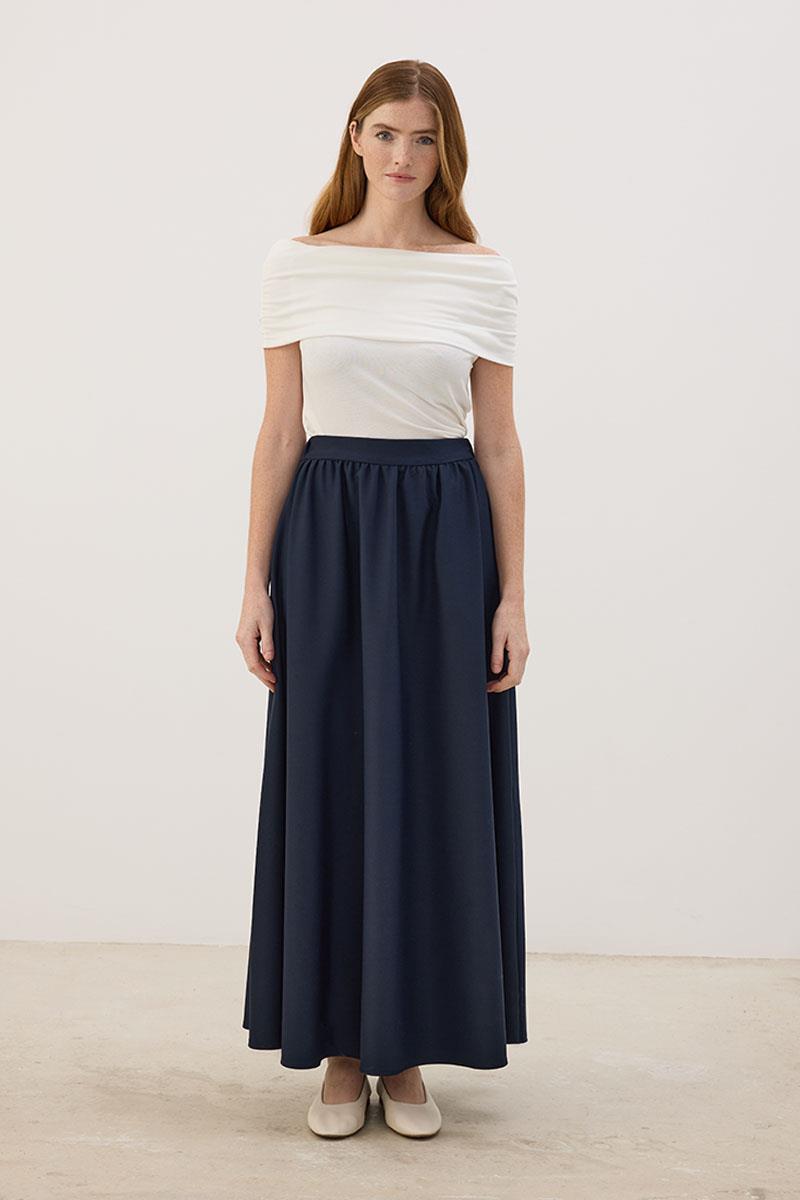 Arka Lastikli Gabardin Etek Lacivert